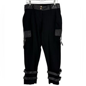 Alberto Makali Black Faux Leather Trim Cargo Pants Strappy Buckle Avant Garde